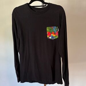 Black Long Sleeve Shirt with Tropical Pocket
